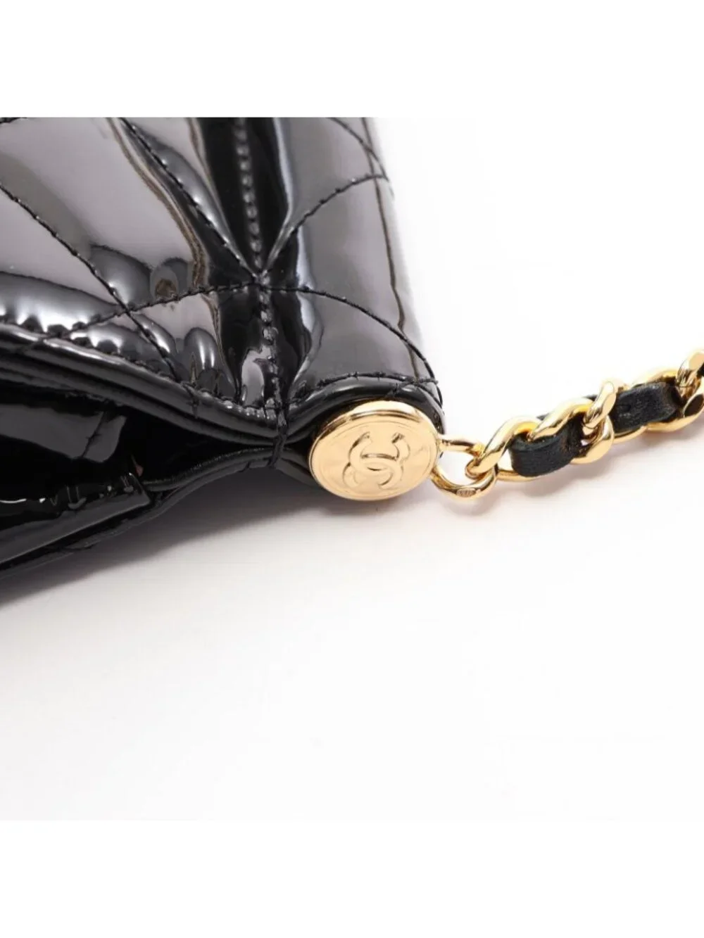 Chanel Shoulder Bag Quilted Small Black Patent Leather Chain
